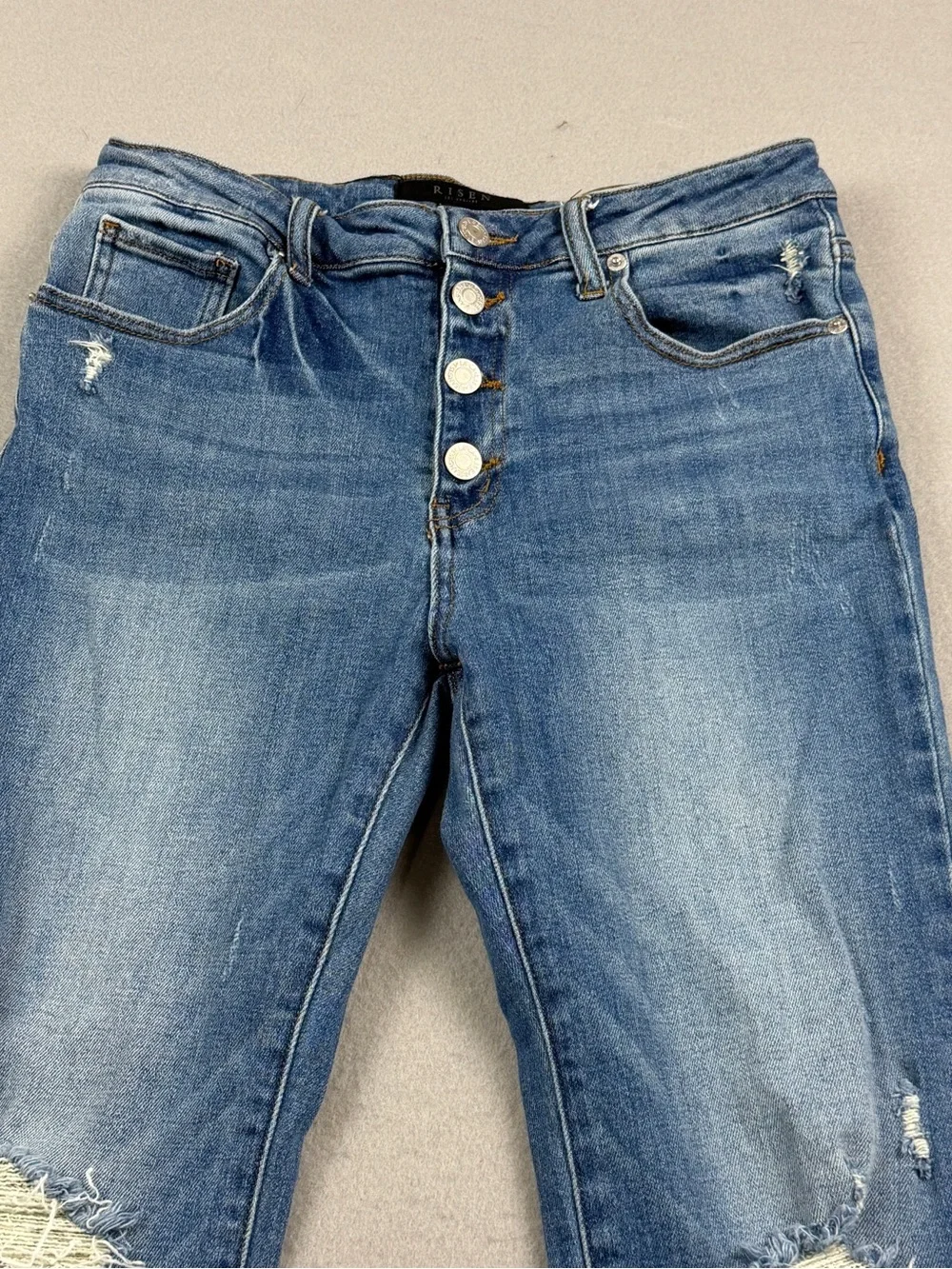 Risen Flare Jeans Womens Size 11 Distressed with Button Fly Y2K - Picture 2 of 11